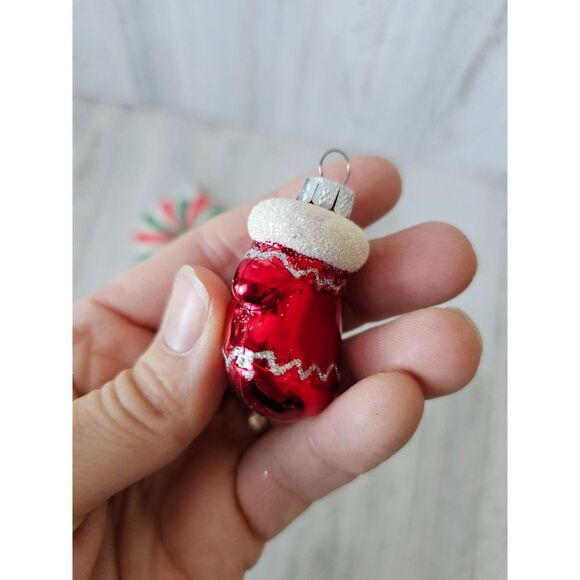 Peppermint glass vintage ornament candy mittens gloves set Xmas tree - Picture 4 of 11